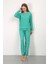 Kadın Bürümcük Kumaş Pijama Takım Yeşil 2