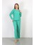 Kadın Bürümcük Kumaş Pijama Takım Yeşil 4