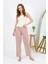 Kadın Penye Çiçek Desenli Tek Alt Pijama Pudra 2