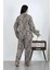 Kadın Büyük Beden Pamuklu Cepli Düğmeli Kahve Pijama Takım 5