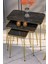 Gold Fales Zigon Sehpa 3'lü Set Siyah Mermer Desenli Metal Ayak 37x60x55 cm Salon Oturma Odası 4