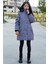 Antrasit Çıtçıtlı Cepli Esnek Bel Içi Kürklü Kız Çocuk Kapüşonlu Mont 21308 3