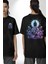 Dinginlik ve Işık Arayışı Budha Yoga Siyah Oversize Kadın Erkek Ön ve Sırt Baskılı Tişört 4