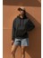 Kadın Oversize Kapüşonlu Cepli Antrasit Sweatshirt 1