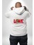 Sevgi Baskılı Şirin Ayı ve Rahatlatıcı Aşk Beyaz Kapüşonlu Sweatshirt Kadın Erkek Ön Minimal Sırt Baskılı 3