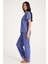 Dream Gri Mavi Viskon V Yaka Dantel Detaylı Pijama Takımı 7