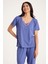 Dream Gri Mavi Viskon V Yaka Dantel Detaylı Pijama Takımı 9