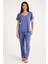 Dream Gri Mavi Viskon V Yaka Dantel Detaylı Pijama Takımı 10