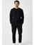 Siyah Relaxed Fit Bisiklet Yaka Sweatshirt Düz Paça Erkek Eşofman Takımı 1