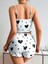 Arias Closet Pamuklu Beyaz Üstüne Siyah Kalp Desen Fitilli Askılı Şortlu Pijama Takımı 2
