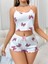 Arias Closet Pamuklu Beyaz Üstüne Pembe Kurdela Desenli Fitilli Askılı Şortlu Pijama Takımı 2