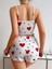 Arias Closet Pamuklu Beyaz Üstüne Kırmızı Kalp Desenli Askılı Şortlu Pijama Takımı 3