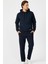 Lacivert Regular Fit Kapüşonlu Cepli Sweatshirt Düz Paça Erkek Eşofman Takımı 1