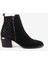 Hakiki Deri Kadın Siyah Süet Fermuarlı Topuklu Bot 26-104759K 1