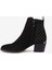 Hakiki Deri Kadın Siyah Süet Fermuarlı Topuklu Bot 26-104759K 2