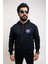 Siyah Kapşonlu Ön Baskılı Oversize Erkek Sweatshirt 1