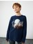 Baskılı Pamuklu Bisiklet Yaka Uzun Kollu Tişört 2