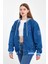 Kadın Oversize Kapşonlu Mavi Kot Kolej Ceket 6