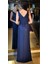 Lacivert Kalın Askı V Yaka Anvelop Yırtmaçlı Düz Kesim Simli Uzun Abiye Elbise 11074 4
