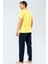 2203 Sarı Erkek Baskılı V Yaka Pantolon Pijama Takımı 4