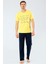 2203 Sarı Erkek Baskılı V Yaka Pantolon Pijama Takımı 1