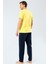 2203 Sarı Erkek Baskılı V Yaka Pantolon Pijama Takımı 2