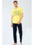 4133 Sarı Erkek Baskılı V Yaka Pantolon Pijama Takım 1