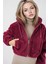 Kadın BDART Sahte Kürk Leopar Desenli Kapşonlu Crop Hoodie Purple 2