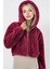 Kadın BDART Sahte Kürk Leopar Desenli Kapşonlu Crop Hoodie Purple 3