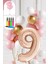 9 Yaş Balon Standlı ve Pompalı Retro Gold Pembe Beyaz Balon Seti Rose Gold Rakamlı Süsleme 1