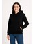 Üç Iplik Kapüşonlu Kanguru Çepli Sweatshirt Hoodie - Siyah 4