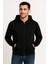 Erkek Üç Iplik Kapüşonlu Tam Fermuarlı Kanguru Çepli Sweatshirt Hoodie - Siyah 2