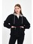 Kadın Fermuarlı Basic Siyah Kapşonlu Kot Ceket 6