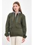 Kadın Fermuarlı Basic Haki Kapşonlu Kot Ceket 4
