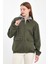 Kadın Fermuarlı Basic Haki Kapşonlu Kot Ceket 5