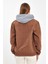 Kadın Fermuarlı Basic Kahve Kapşonlu Kot Ceket 2