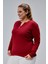 Curve Büyük Beden %100 Pamuklu Likralı Bisiklet Yaka Basic Düz Uzun Kol Bordo Bluz 3