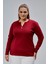 Curve Büyük Beden %100 Pamuklu Likralı Bisiklet Yaka Basic Düz Uzun Kol Bordo Bluz 5