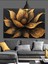 Altın Yapraklı Çiçek Motifi Dekoratif Kanvas - Mdf Ahşap Tablo 4
