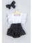 Kız Çocuk Siyah Puantiye Salopet Bandana ve Kalp Keçeli Çorap Set 2