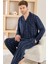 Lacivert Ekose Desenli önden Düğmeli Elegant Erkek pijama takımı 1