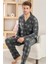 Siyah Ekose Desenli önden Düğmeli Elegant Erkek pijama takımı 1