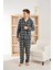 Siyah Ekose Desenli önden Düğmeli Elegant Erkek pijama takımı 2