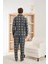 Siyah Ekose Desenli önden Düğmeli Elegant Erkek pijama takımı 3