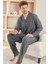 Gri Ekose Desenli önden Düğmeli Elegant Erkek pijama takımı 1