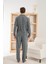 Gri Ekose Desenli önden Düğmeli Elegant Erkek pijama takımı 3