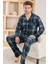 Açık Lacivert Ekose Desenli önden Düğmeli Elegant Erkek pijama takımı 1