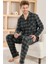 Siyah Ekru Ekose Desenli önden Düğmeli Elegant Erkek pijama takımı 1
