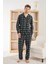 Siyah Ekru Ekose Desenli önden Düğmeli Elegant Erkek pijama takımı 2