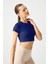 Lacivert Seamless Yumuşak Dokulu Spor T-Shirt Crop Top 2